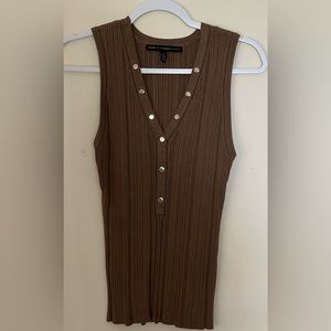 White House Black Market Woman’s white/Camel striped sleeveless top Size L